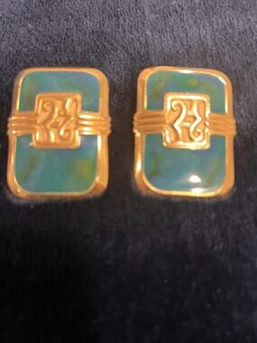 vintage Edgar Berebi earrings Enamel  marbelized signed gold trim